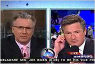 MSNBC anchor Keith Olbermann (left, seen with colleague Joe Scarborough) has been removed as co-anchor for political coverage along with Chris Matthews.