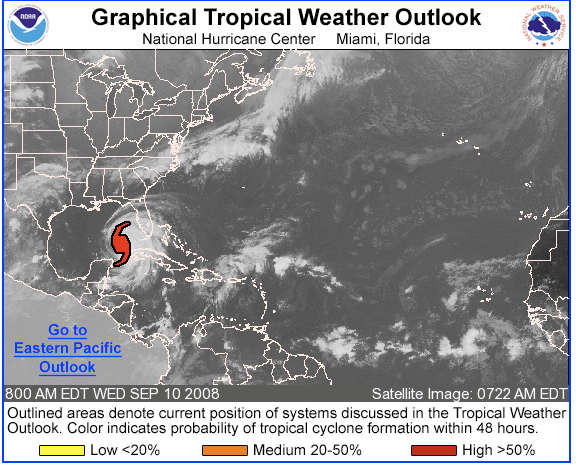 This satellite image showed Hurricane Ike's position as of Wednesday morning.